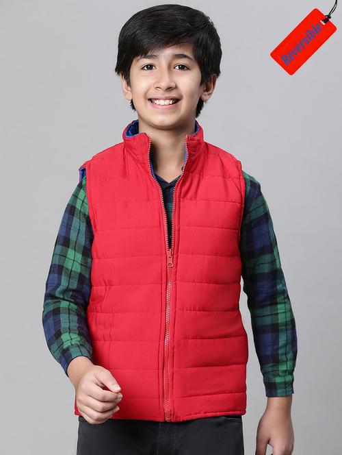kids red & blue reversible quilted sleeveless jacket - 20616506 - Very Small Image - 1