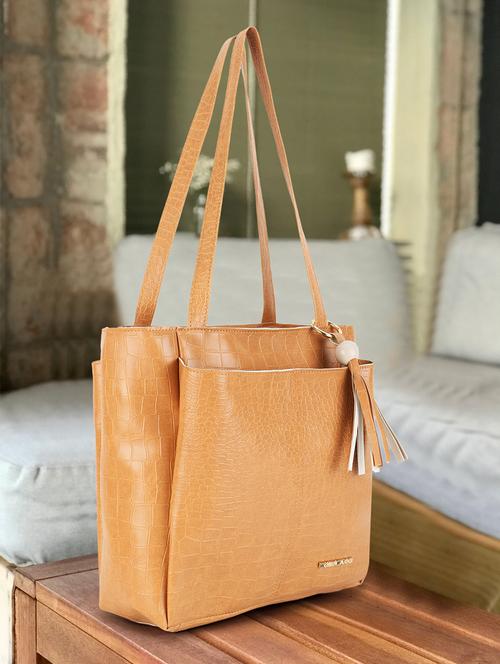 tan leatherette (pu) handbag - 20617059 - Very Small Image - 1