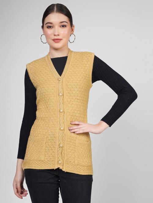 women sleeveless self design wool cardigan - 20618064 - Very Small Image - 1