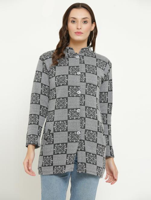 women long sleeved self design wool cardigan - 20618500 - Very Small Image - 1