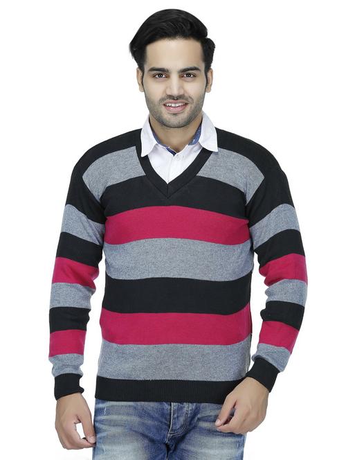 men v-neck striped pullover - 20619547 - Very Small Image - 1