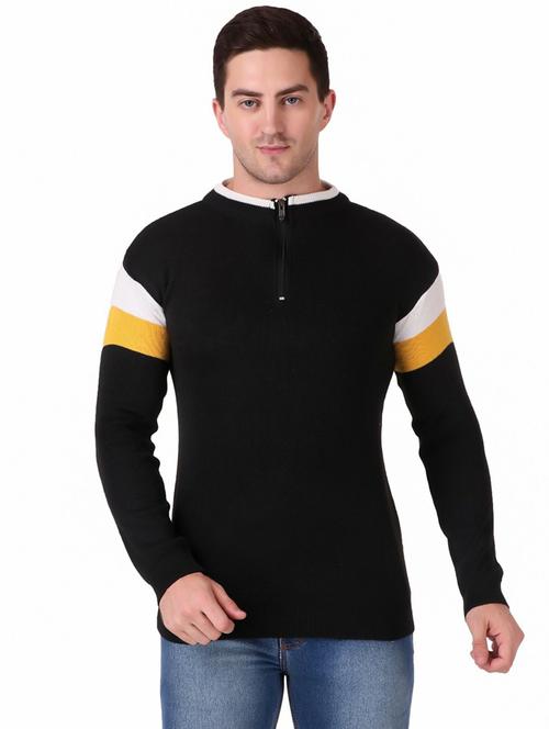 men black round neck color bock pullover - 20619669 - Very Small Image - 1