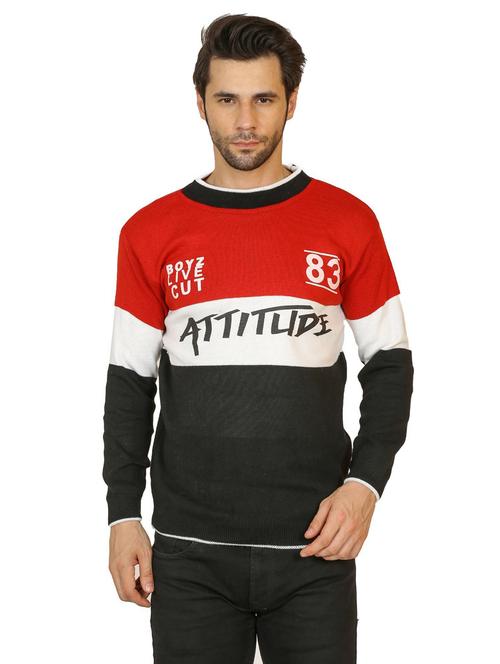 men multi color round neck color block pullover - 20619774 - Very Small Image - 1