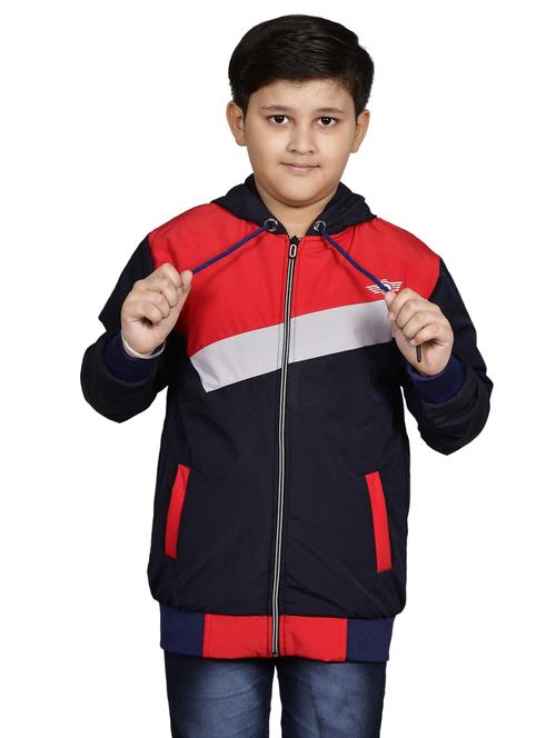kids navy blue front colourblock detailed hooded jacket - 20620512 - Very Small Image - 1