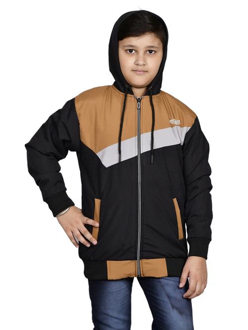 kids black front colourblocked hooded jacket - 20620513 - Very Small Image - 1