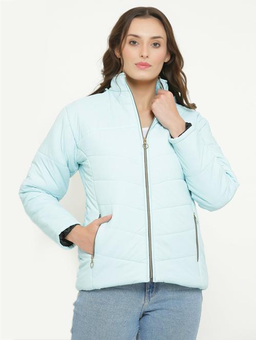 light blue solid quilted regular hooded jacket - 20620550 - Very Small Image - 1
