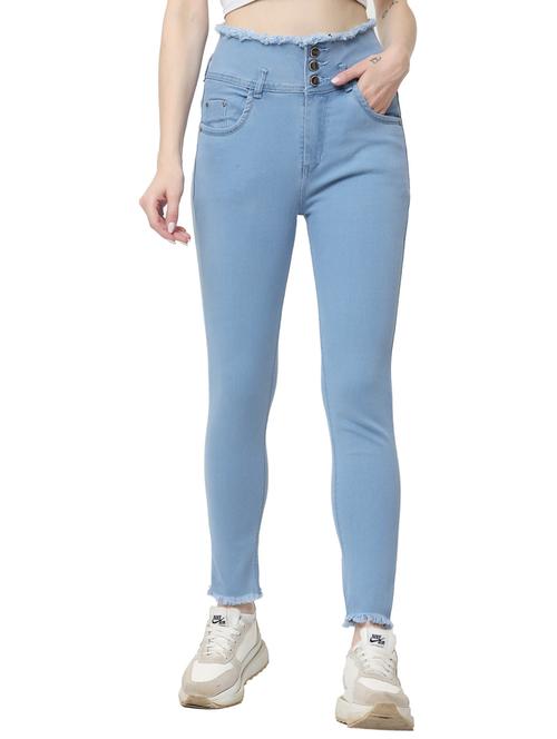 kids solid blue skinny fit washed jeans - 20620615 - Very Small Image - 1