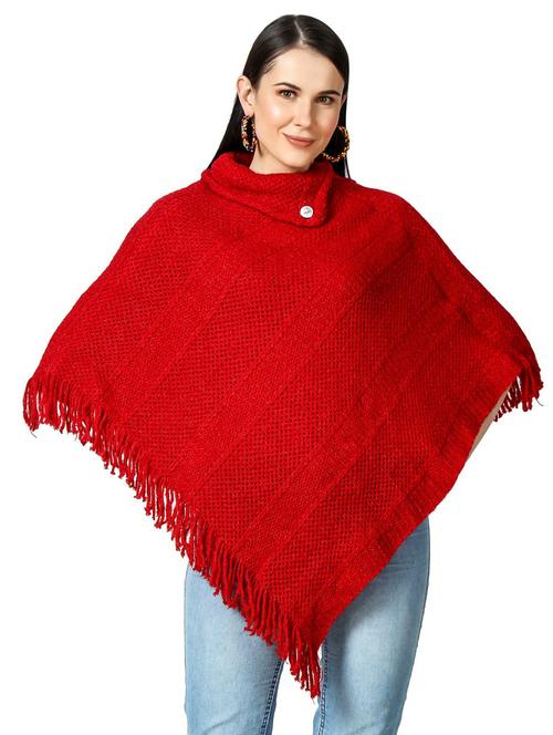 red self design woollen poncho - 20621051 - Very Small Image - 1