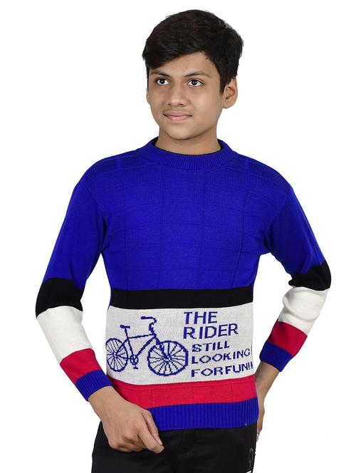 kids blue self design colorblock detailed round neck sweater - 20621363 - Very Small Image - 1
