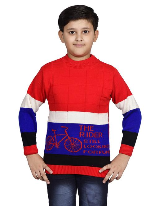kids red self design colorblock detailed round neck sweater - 20621364 - Very Small Image - 1