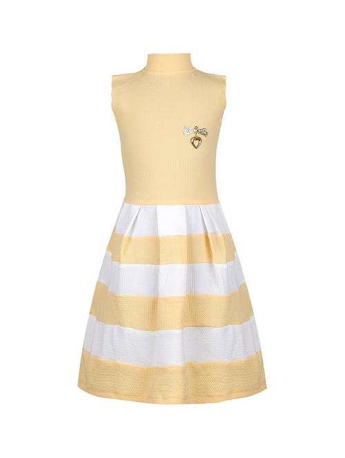yellow striped detailed fit & flare dress - 20621787 - Very Small Image - 1