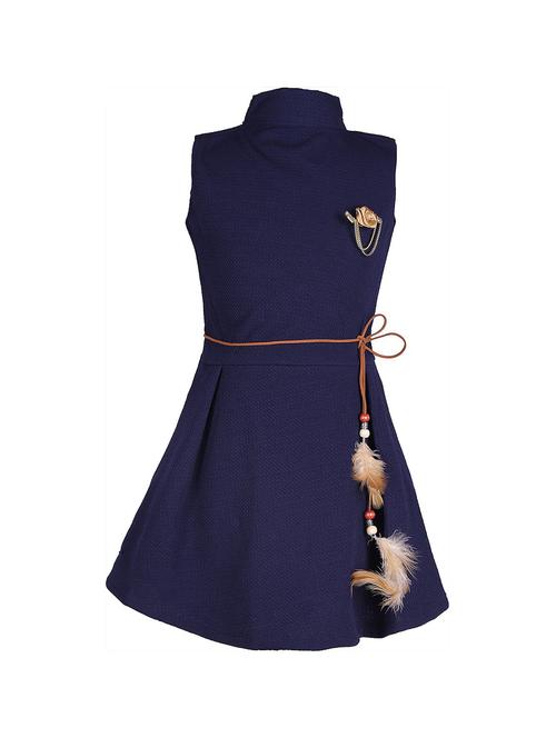 solid navy blue detailed a-line dress - 20621799 - Very Small Image - 1