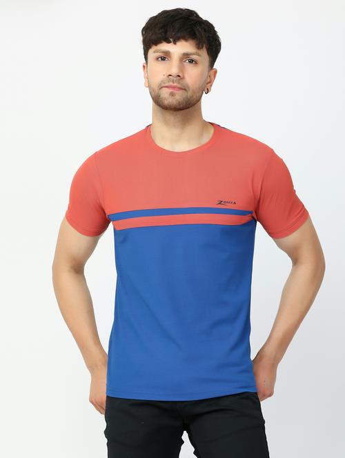 men blue color block round neck t-shirt - 20621888 - Very Small Image - 1