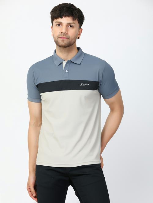 men grey color block polo neck t-shirt - 20621894 - Very Small Image - 1