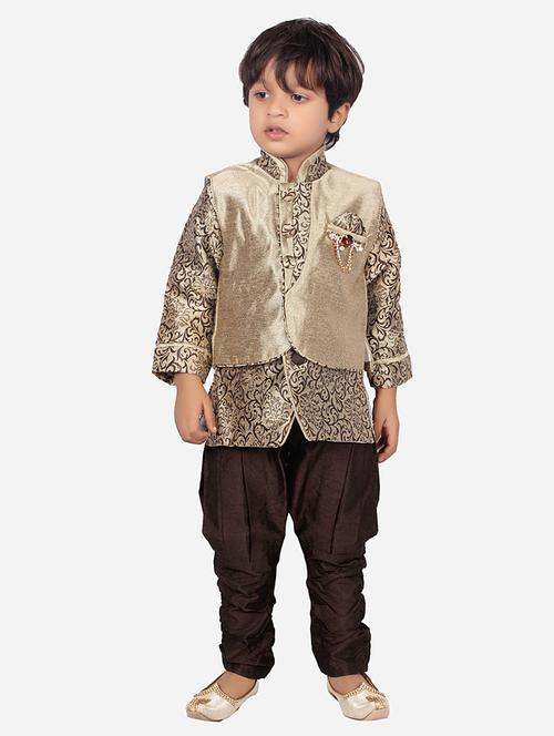 kids brown self design detailed kurta set - 20621911 - Very Small Image - 1