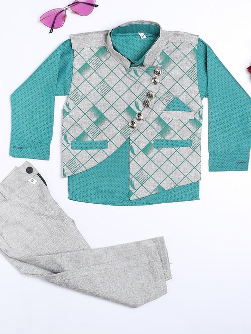 kids green kurta jacket & pant set - 20621921 - Very Small Image - 1