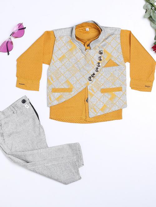 kids yellow kurta jacket & pant set - 20621922 - Very Small Image - 1