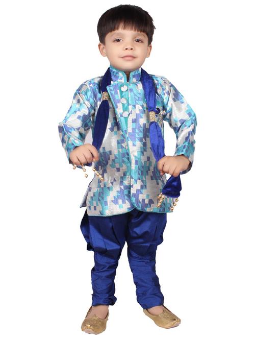 kids blue self design detailed sherwani set - 20621929 - Very Small Image - 1