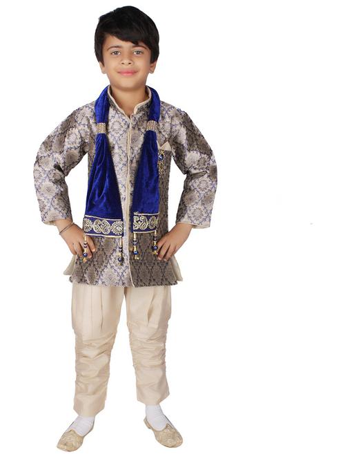 grey self design sherwani set - 20621970 - Very Small Image - 1