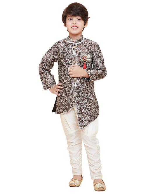 kids brown self design detailed kurta set - 20622015 - Very Small Image - 1
