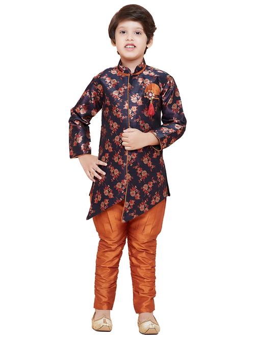 navy blue floral sherwani set - 20622016 - Very Small Image - 1