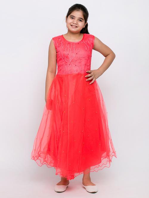 girls embroidered sleeveless long party gown - 20622060 - Very Small Image - 1