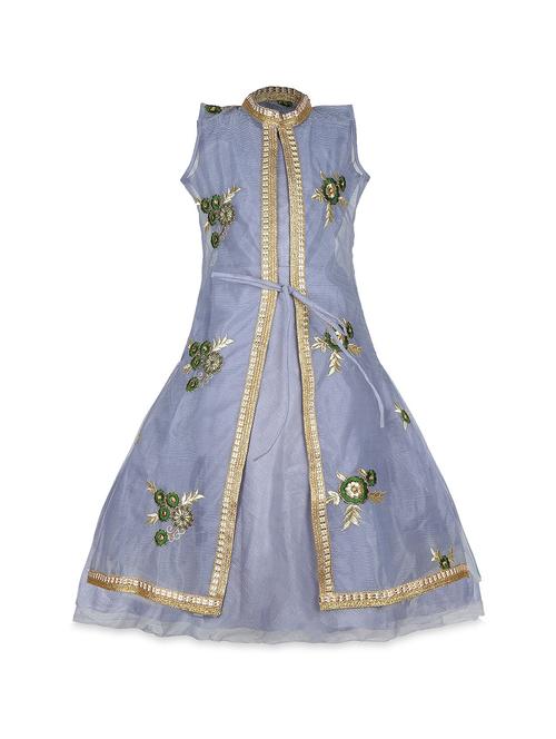 girls floral embroidered jacket with long party gown - 20622174 - Very Small Image - 1