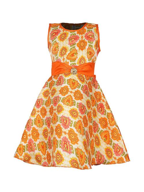 orange floral printed detailed frock - 20622268 - Very Small Image - 1