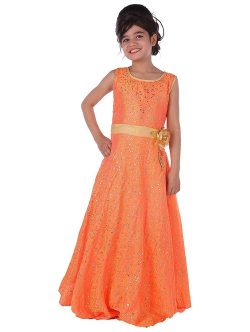 kids orange self design party gown - 20622278 - Very Small Image - 1