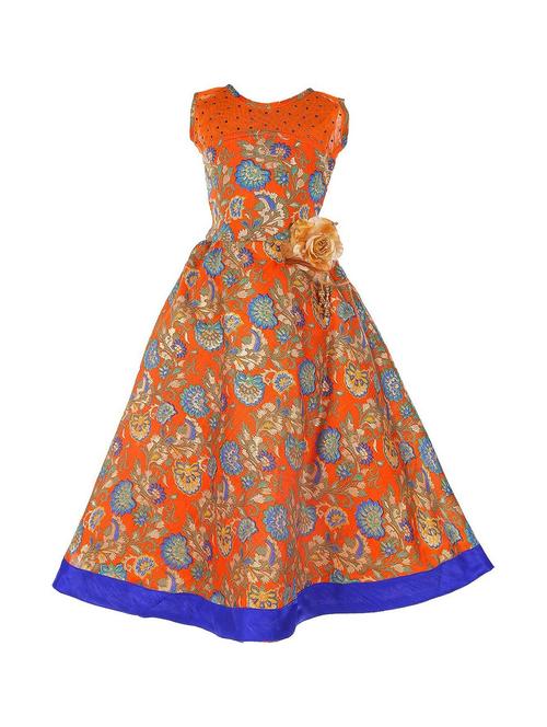 orange self design neck detailed party gown - 20622282 - Very Small Image - 1