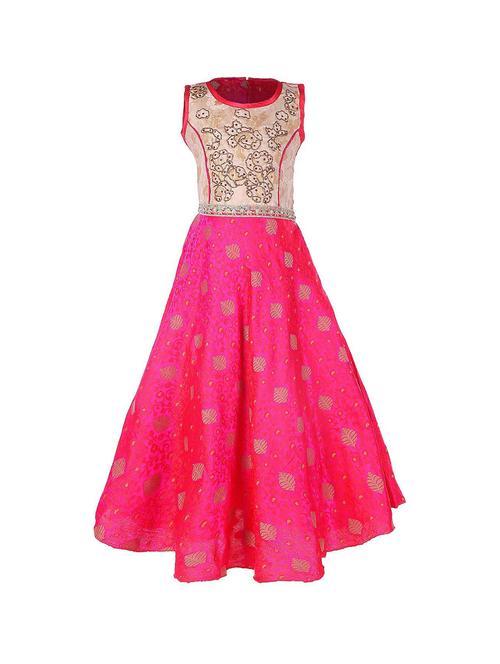 girls self design sleeveless long party gown - 20622295 - Very Small Image - 1