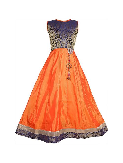 girls self design silk sleeveless long party gown - 20622304 - Very Small Image - 1