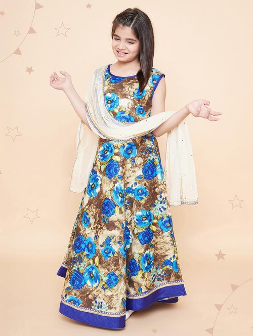girls floral round neck sleeveless long gown - 20622340 - Very Small Image - 1