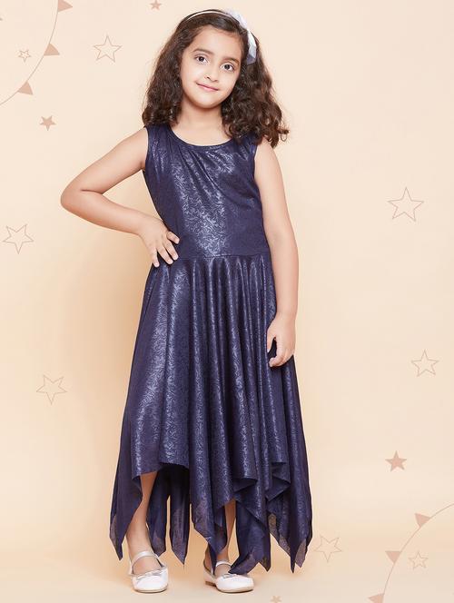 kids blue self design detailed dress - 20622350 - Very Small Image - 1