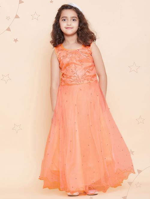 kids orange pearl embellished detailed gown - 20622352 - Very Small Image - 1