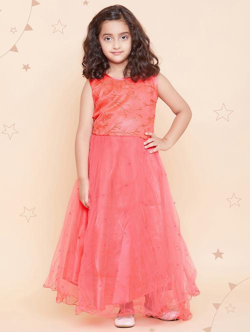 kids red pearl embellished detailed gown - 20622353 - Very Small Image - 1
