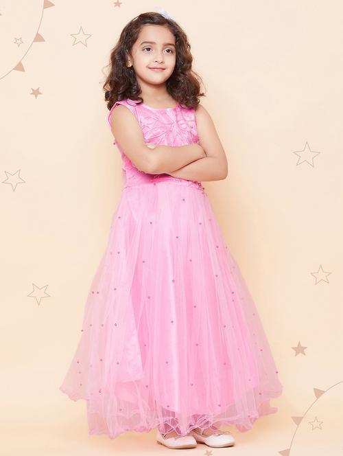 kids pink pearl embellished detailed gown - 20622354 - Very Small Image - 1
