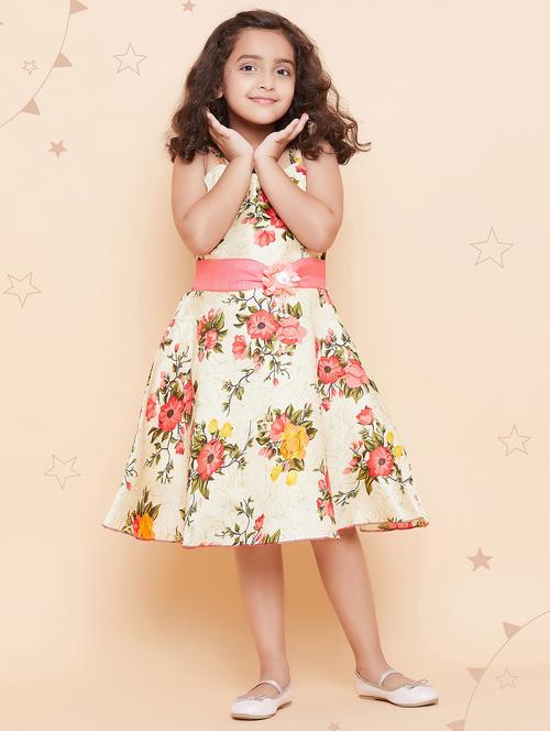 kids beige floral printed frock - 20622363 - Very Small Image - 1