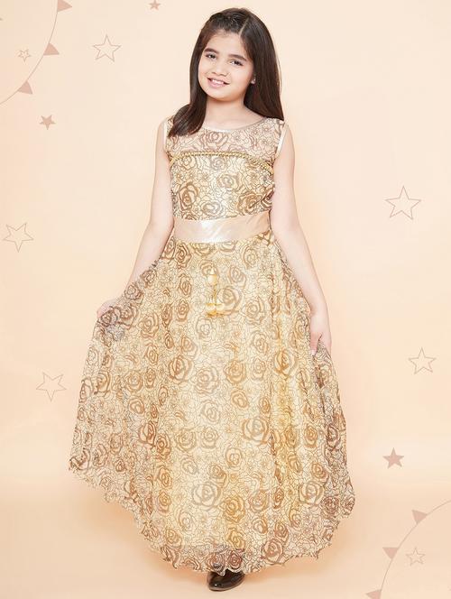 kids beige self design detailed dress - 20622368 - Very Small Image - 1