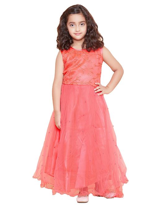 kids red pearl embellished detailed gown - 20622395 - Very Small Image - 1