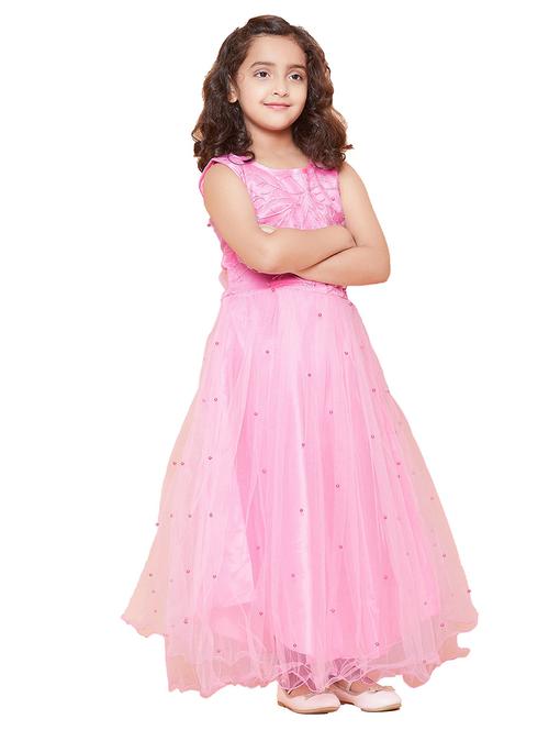 kids pink pearl embellished detailed gown - 20622396 - Very Small Image - 1