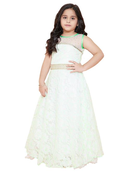 kids white self design neck detailed gown - 20622398 - Very Small Image - 1