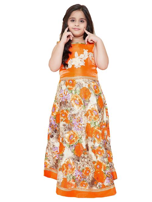 girls floral round neck sleeveless long gown - 20622400 - Very Small Image - 1