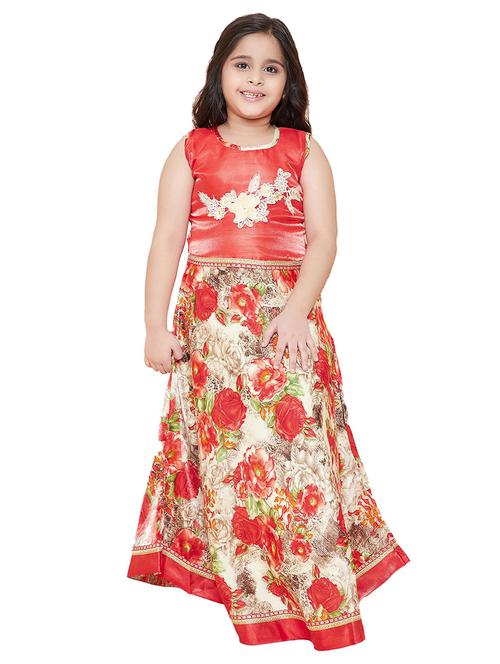girls floral round neck sleeveless long gown - 20622402 - Very Small Image - 1