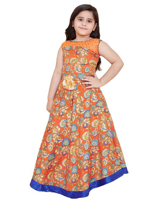 girls floral round neck sleeveless long gown - 20622405 - Very Small Image - 1