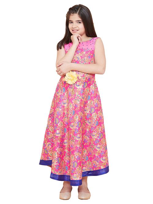 girls floral round neck sleeveless long gown - 20622407 - Very Small Image - 1