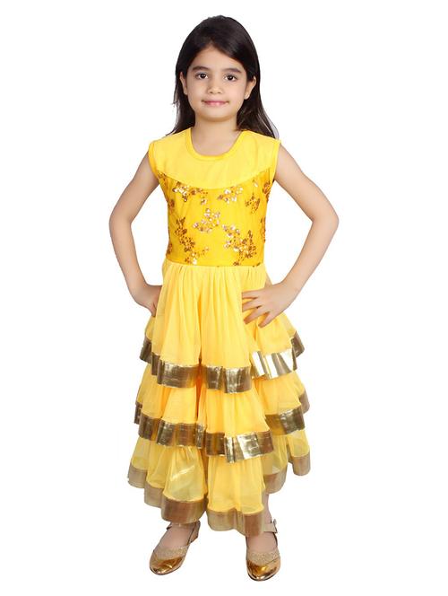 kids yellow self design layered dress - 20622408 - Very Small Image - 1