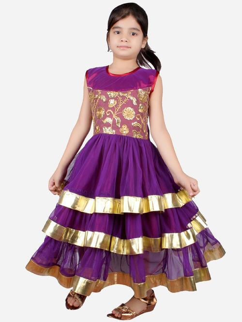 kids purple self design layered gown - 20622409 - Very Small Image - 1