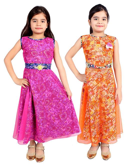 pack of 2 printed round neck sleeveless long gown - 20622485 - Very Small Image - 1