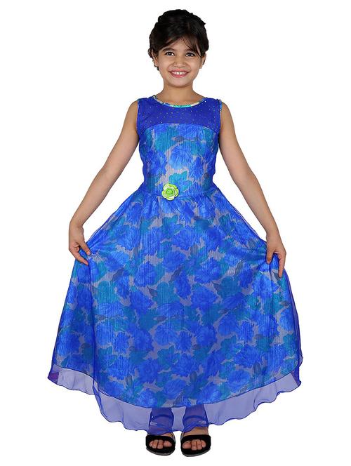 kids blue self design neck detailed gown - 20622500 - Very Small Image - 1